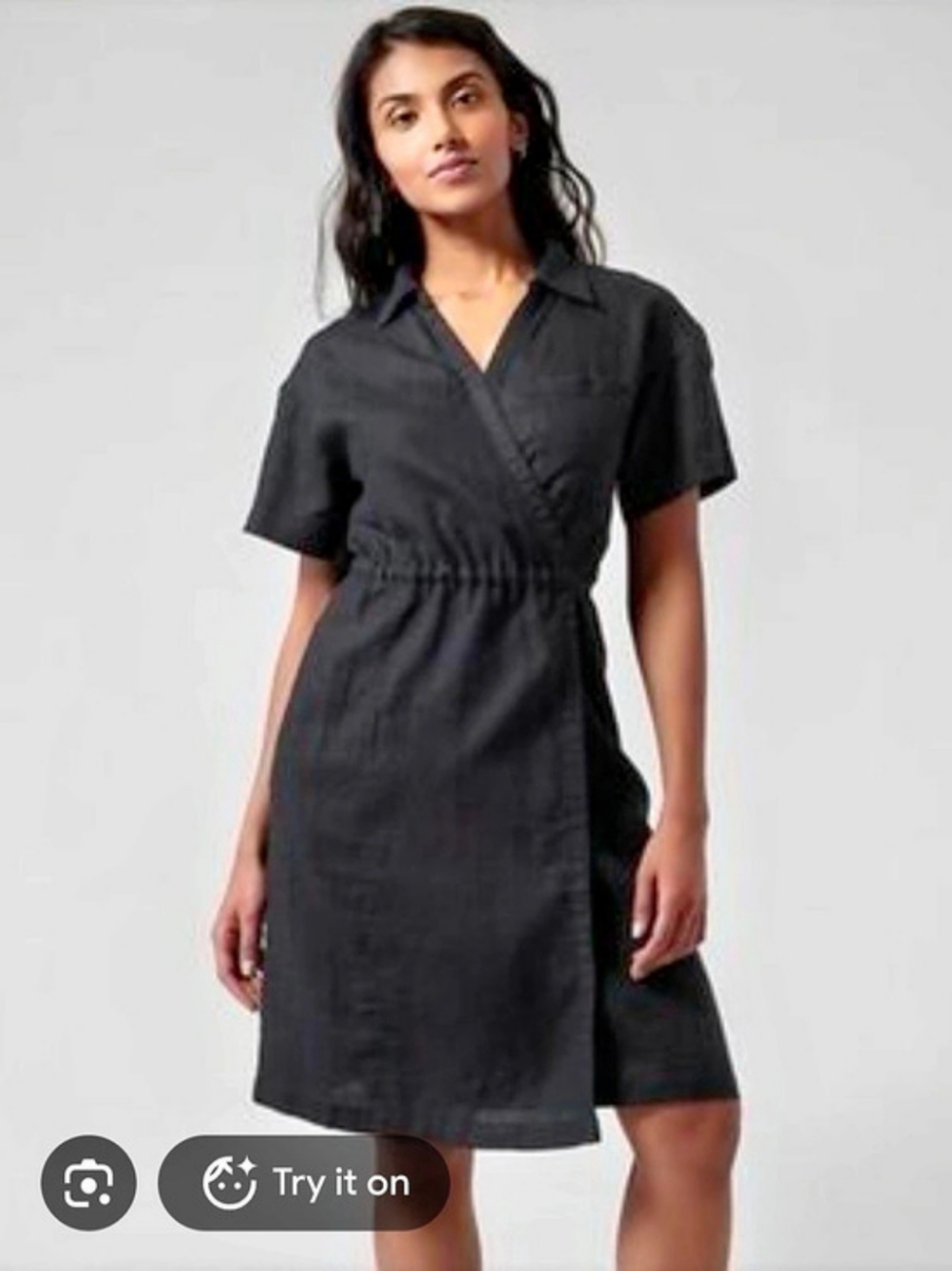 Athleta Playa Wrap Dress Black Linen Midi Size 8 NWT